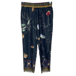 Giada Forte Resort Silk Floral Tapered Pants Black Multi Made in Italy Size 3